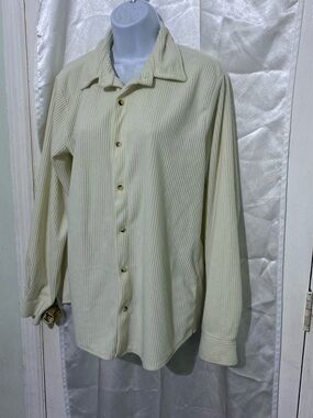 Men’s Cream Ribbed Long-Sleeve Button-Up Fuzzy Shirt